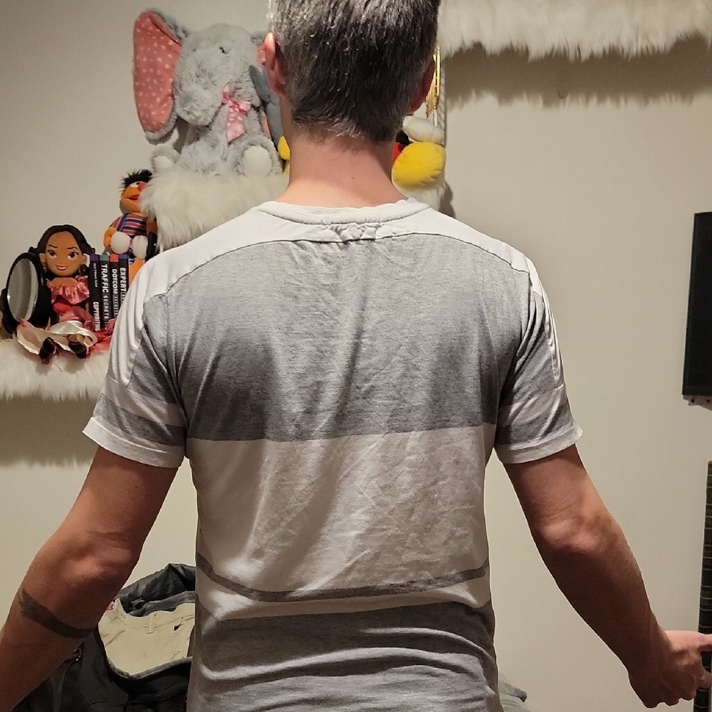 Men's Gray and White Striped Shirt